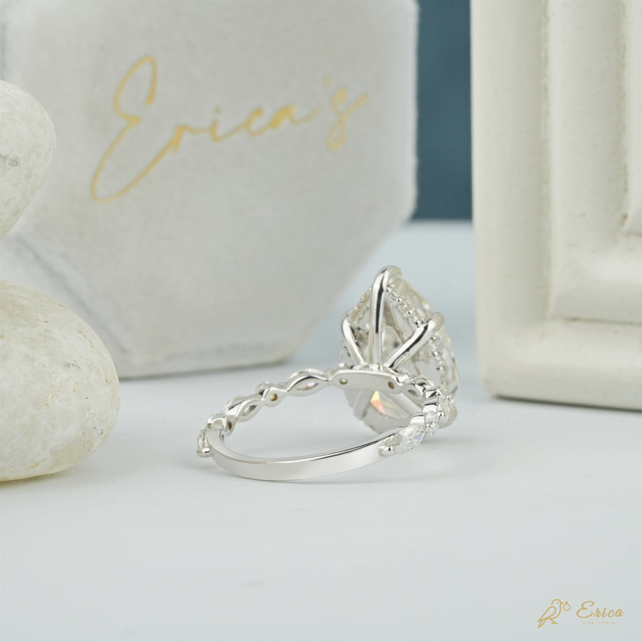 The Dewdrop - Pear Hidden Halo Station Ring