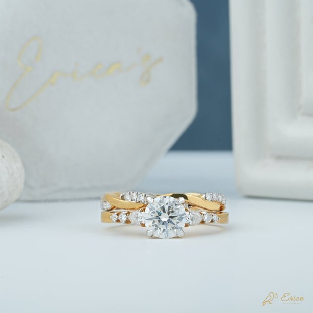 The Entwined - Round Bridal Set with Twisted Bands