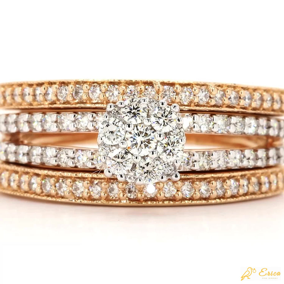 The Elantra - Round Diamond Halo Pave Bridal Set Engagement Ring