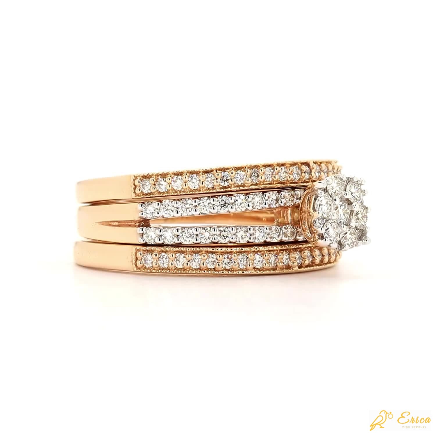 The Elantra - Round Diamond Halo Pave Bridal Set Engagement Ring