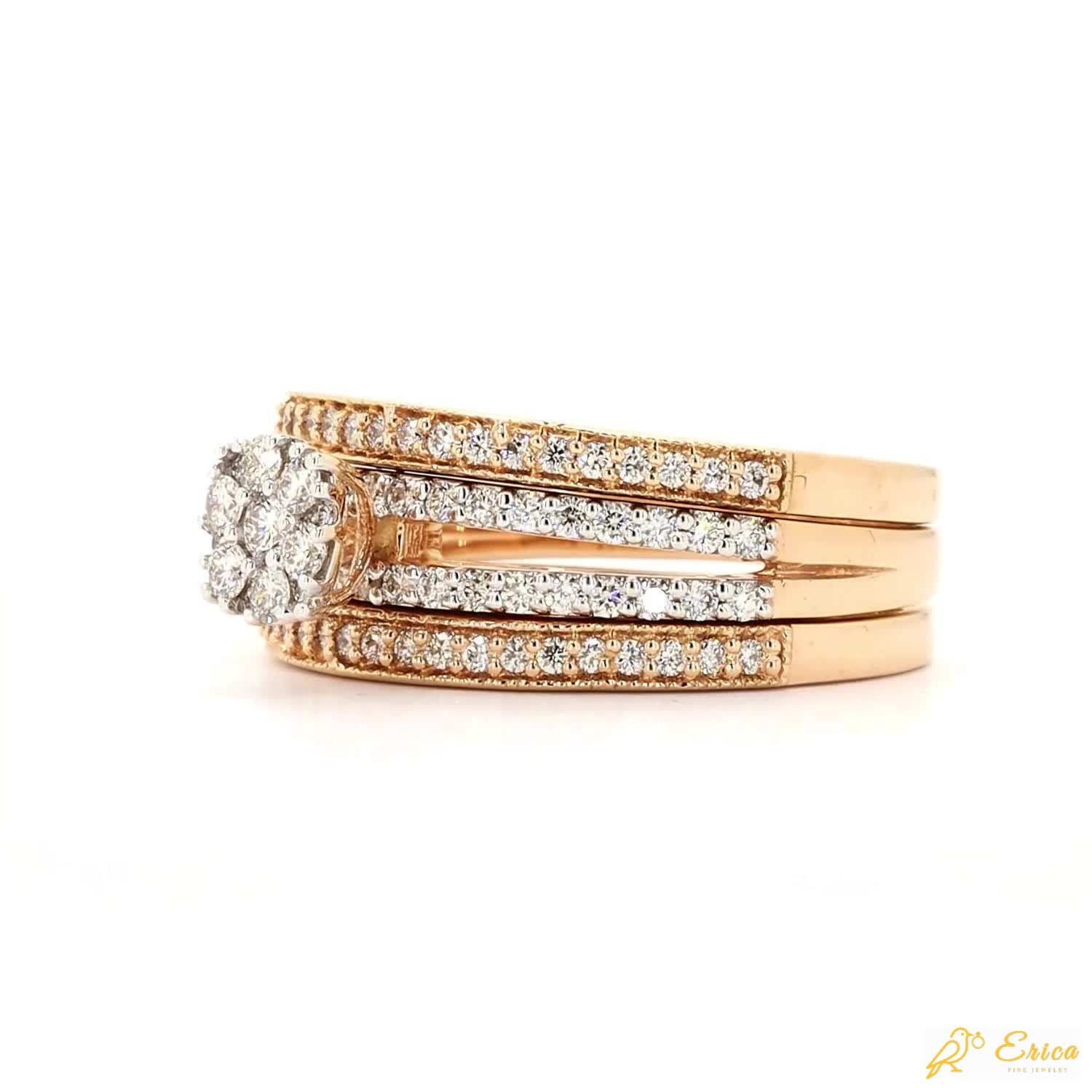 The Elantra - Round Diamond Halo Pave Bridal Set Engagement Ring