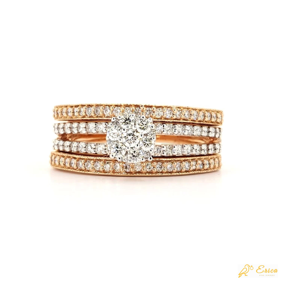 The Elantra - Round Diamond Halo Pave Bridal Set Engagement Ring
