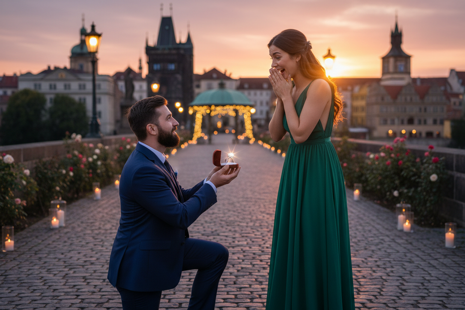 MAN BEARD PRAPOING WOMAN WITH A RING